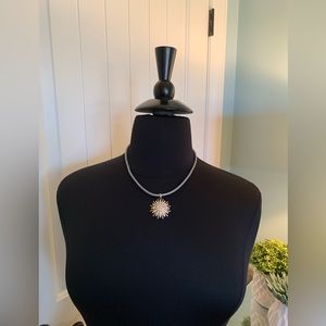 Short 17”, Adjustable Starburst/Snowflake Necklace, Corded, Rhinestones,